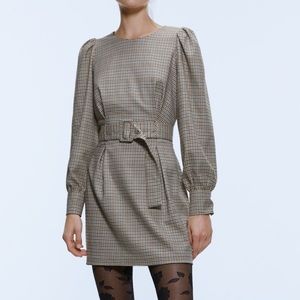 Zara plaid houndstooth mini dress belted bloggers